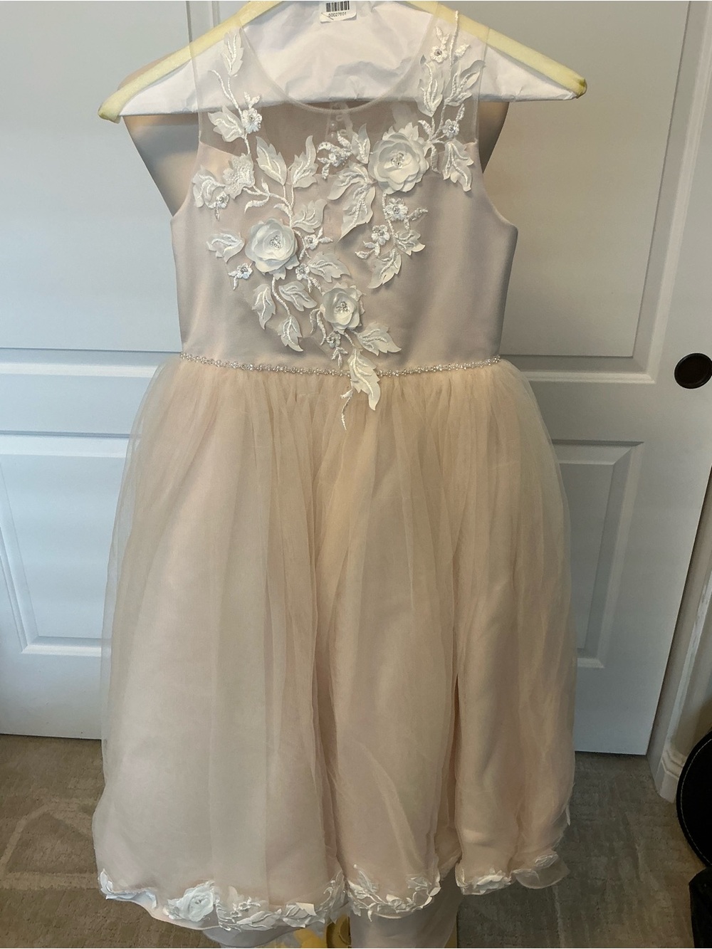 Elegant Girls Floral Tulle Dress in Cream with Applique